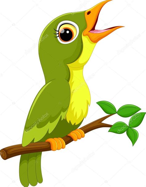 Dibujos animados lindo pájaro verde cantando — Vector de ...