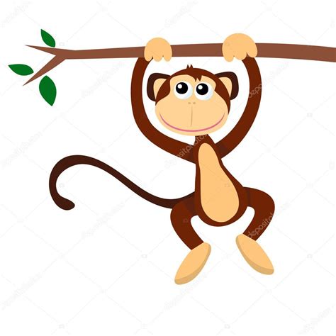 Dibujos animados mono colgando en el árbol — Archivo ...