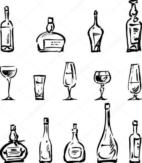 dibujos de botellas y vasos — Archivo Imágenes Vectoriales ...