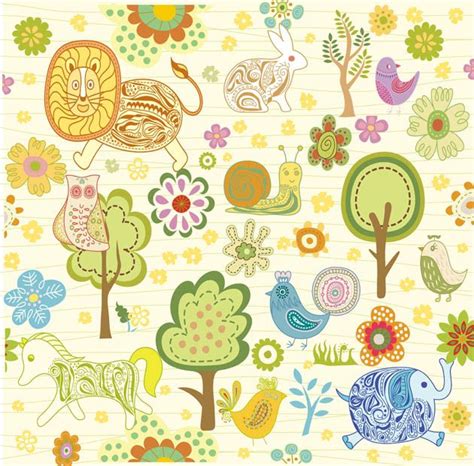Dibujos infantiles con animales, flores y plantas en ...