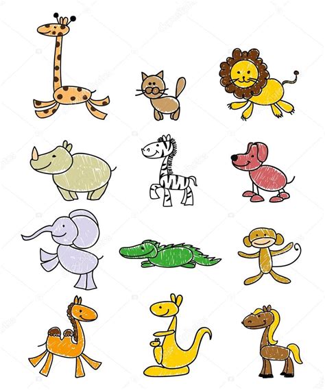 dibujos infantiles de animales doodle — Vector de stock ...