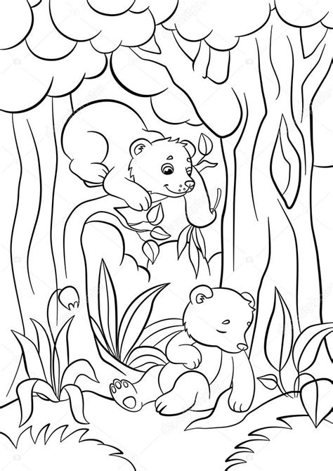 Dibujos para colorear. Animales salvajes. Dos osos bebé ...