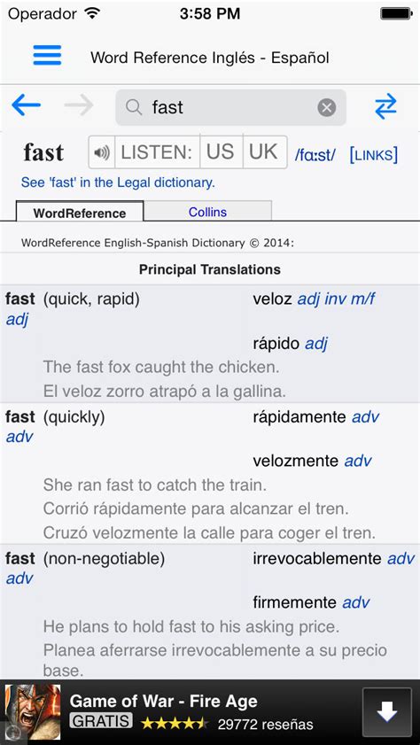 Diccionario WordReference.com para iPhone   Descargar Gratis