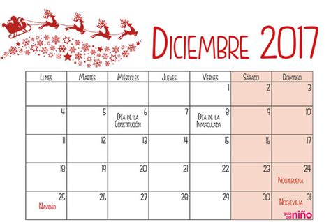 Diciembre   Calendario escolar 2017 2018 para imprimir ...
