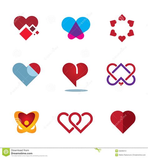 Different Red Heart Shapes Woman Love Symbol Flower Logo ...