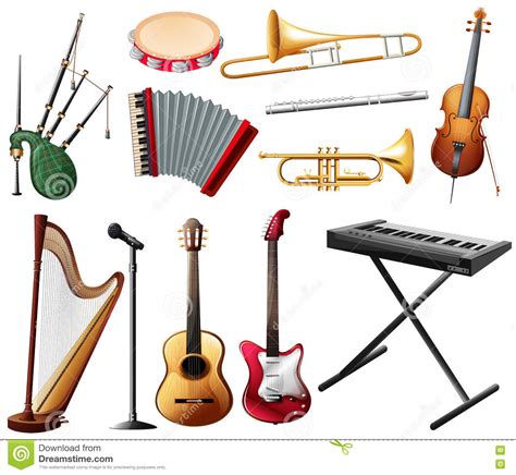 Different Types Of Musical Instrument On White Stock ...