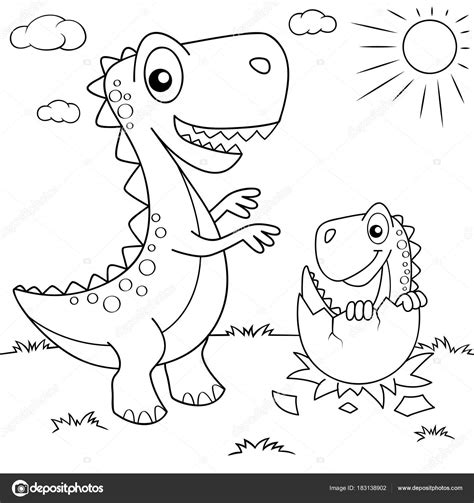 Dinosaurio Dibujos Animados Divertidos Nido Con Pequeño ...