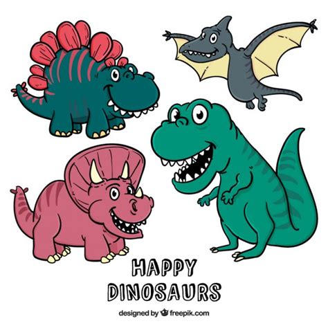 Dinosaurios de dibujos animados dibujados a mano ...