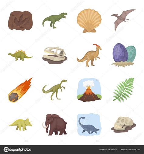 Dinosaurios y prehistoricos sets iconos en estilo de ...