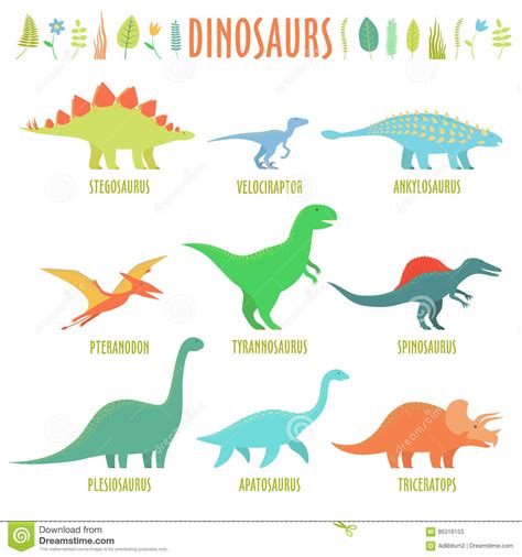Dinosaurs types stock vector. Illustration of child ...