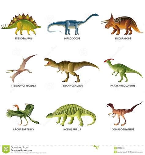 Dinossauros Isolados No Grupo Branco Do Vetor Ilustração ...