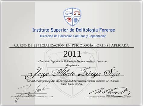 Diploma oficial curso de inauguración en educación forense