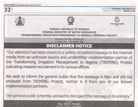 Disclaimer Notice on Fake Recruitment in TRIMING – 23rd ...