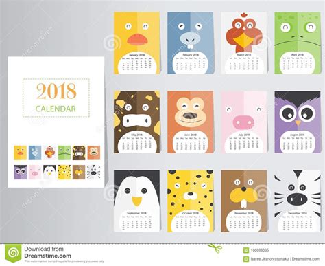 Diseño Animal Divertido Del Calendario 2018, El Año De Las ...