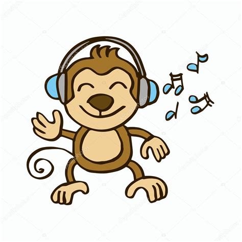 Diseño de música audición de mono para niños — Vector de ...