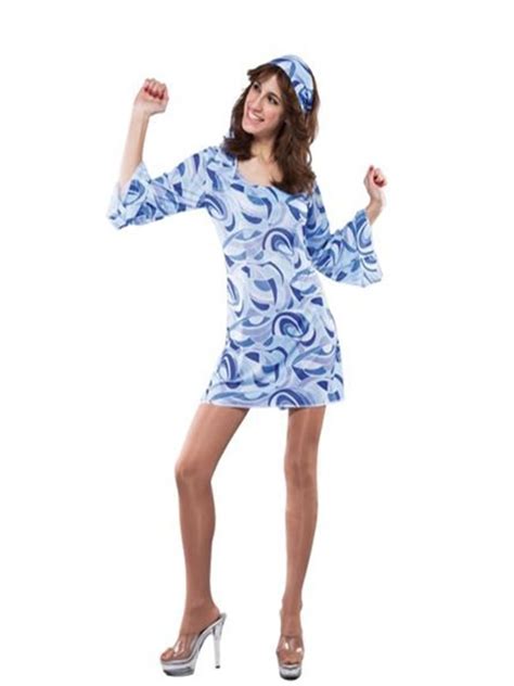 disfraz vestido hippie azul para mujer, comprar barato ...