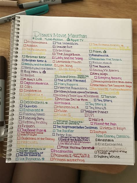 Disney movie marathon list!!! Alphabetical, colorful ...