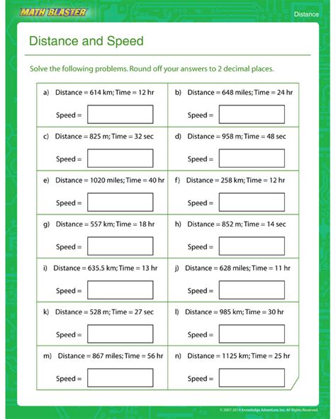 Distance and Speed – Distance Printable for Kids – Math ...