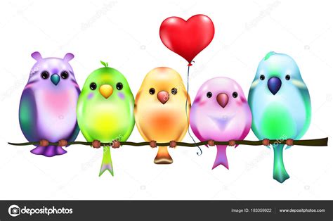 Divertido Colores Dibujos Animados Pájaros Rama Con Globos ...