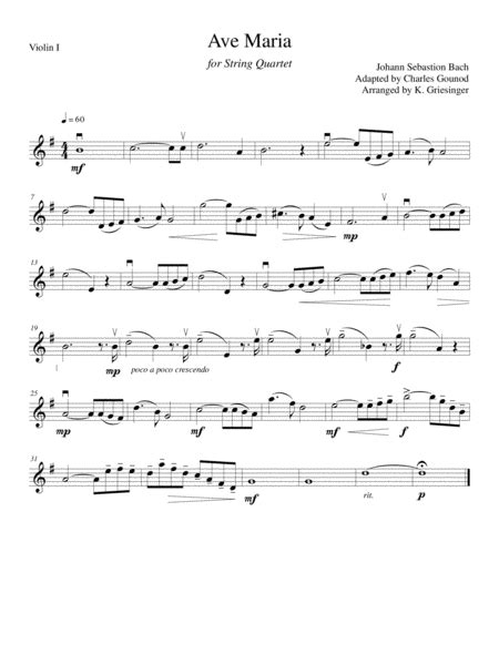 Download Ave Maria  Bach/Gounod  String Quartet Sheet ...