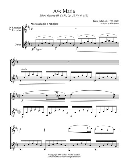Download Ave Maria  Schubert  For Treble Recorder And ...