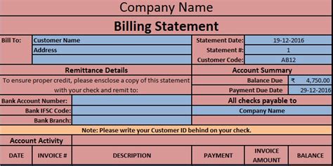 Download Billing Statement Excel Template   ExcelDataPro