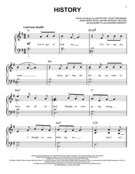 Download Easy Piano sheet music to History by One ...