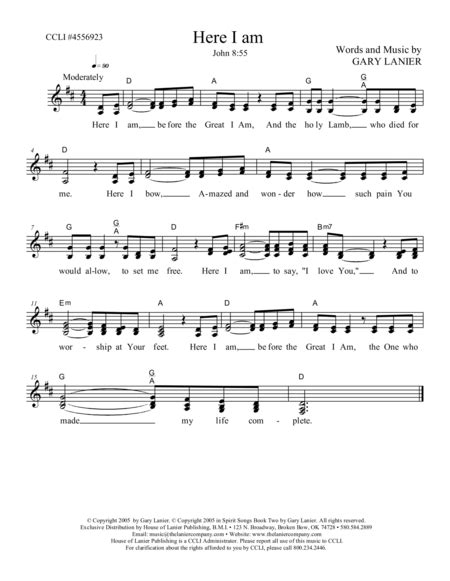 Download HERE I AM  Lead Sheet With Mel, Lyrics And Chords ...