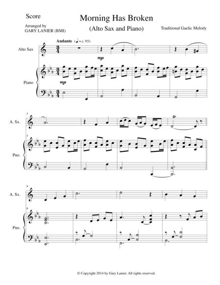 Download MORNING HAS BROKEN  Alto Sax/Piano And Sax Part ...