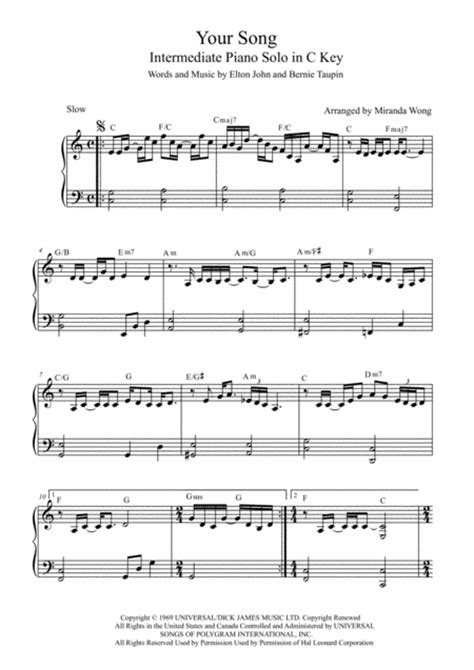 Download Your Song   Intermediate Piano Solo In C Key ...