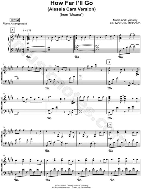 DPSM  How Far I ll Go  Sheet Music  Piano Solo  in E Major ...
