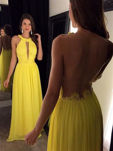 Dress: yellow, open back, summer, long dress, homecoming ...