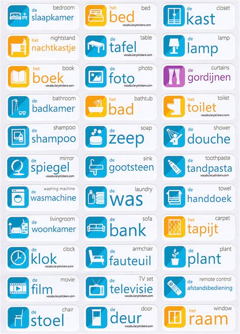 Dutch vocabulary sticker : slaapkamer | Neerlandés ...