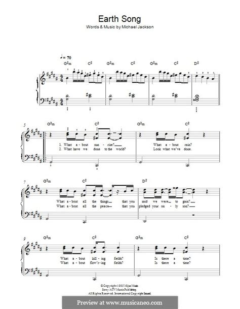 Earth Song by M. Jackson sheet music on MusicaNeo