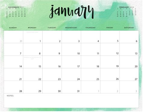 Editable Calendar January 2018 | Calendar 2018