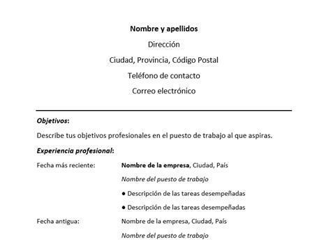 Ejemplo de Resume cronológico | Formato de Resume ...