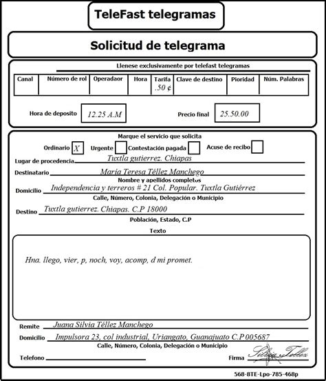 Ejemplo de Telegrama