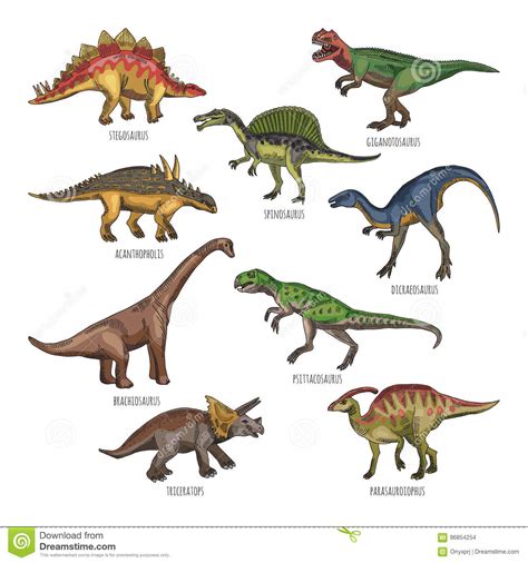 Ejemplos Coloreados De Diversos Tipos De Los Dinosaurios ...