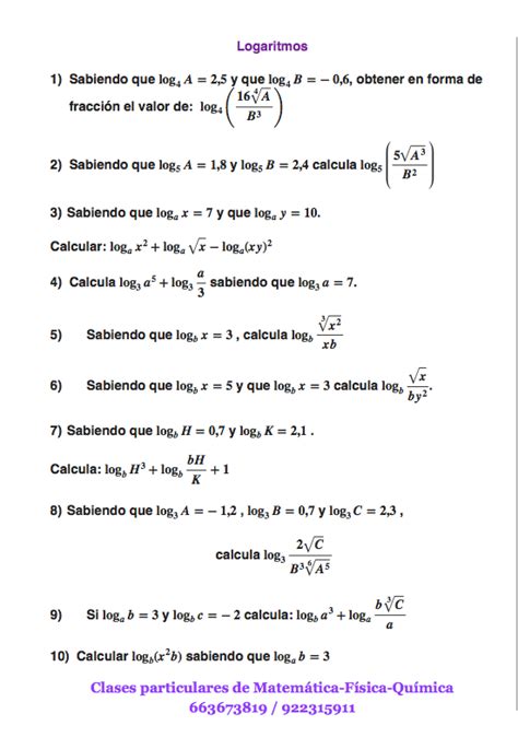 Ejercicios de logaritmos tipo examen 1º Bachiller, parte 1 ...