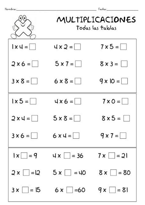 ejercicios de tablas de multiplicar para imprimir pdf ...