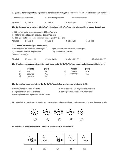 Ejercicios Enlace quimico y tabla periodica 2 medio