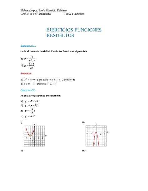 Ejercicios resueltos de funciones bachillerato