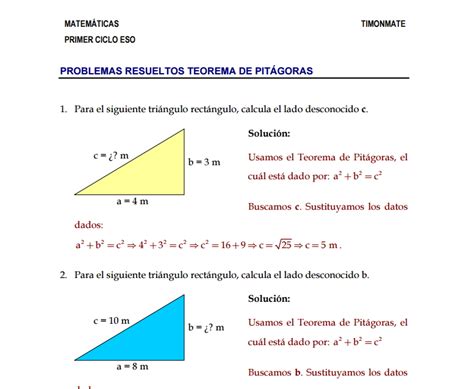 Ejercicios resueltos del teorema de Pitágoras   Didactalia ...