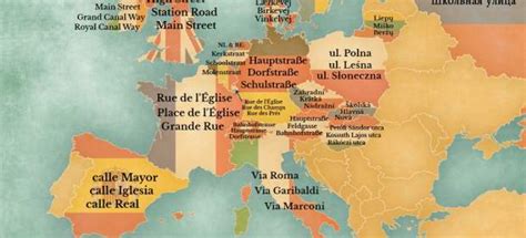El mapa de Europa con los nombres de calles más comunes ...
