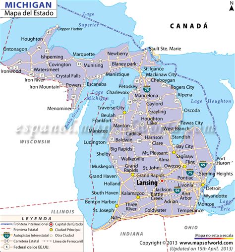 El Mapa del Estado de Michigan   Estados Unidos de America