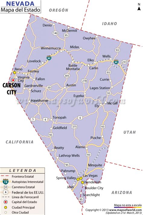 El Mapa del Estado de Nevada   Estados Unidos de America