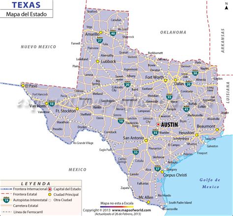 El Mapa del Estado de Texas   Estados Unidos de America