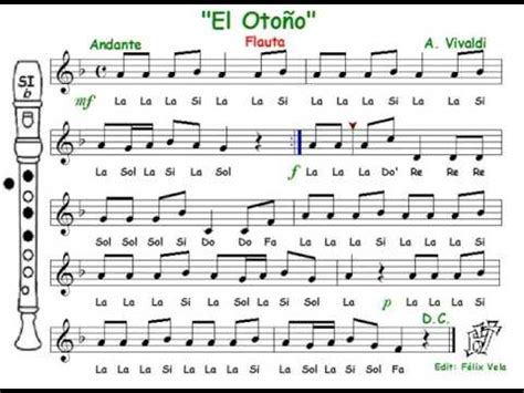 El Otoño, de A. Vivaldi  Flauta con notas    YouTube