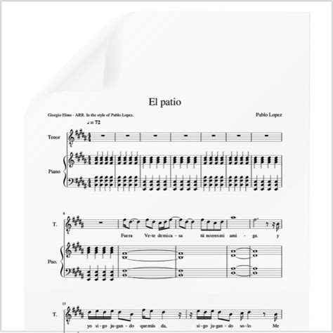 El Patio – Pablo Lopez. PDF Partitura para piano y voz ...