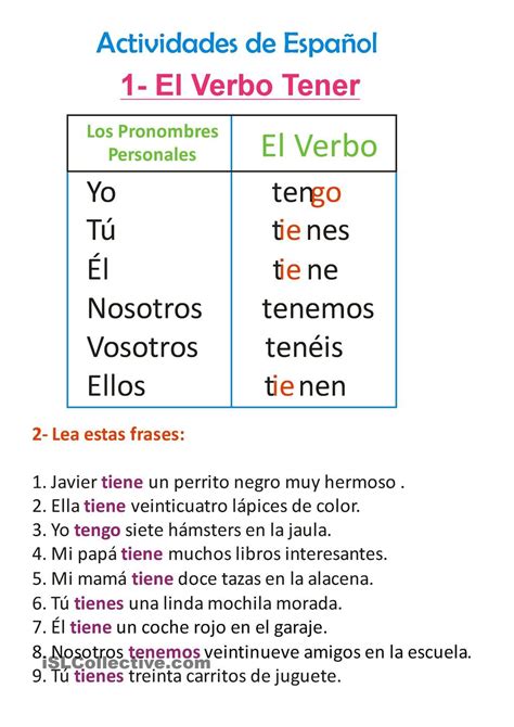 EL VERBO TENER | vocabulario | Pinterest | Student ...